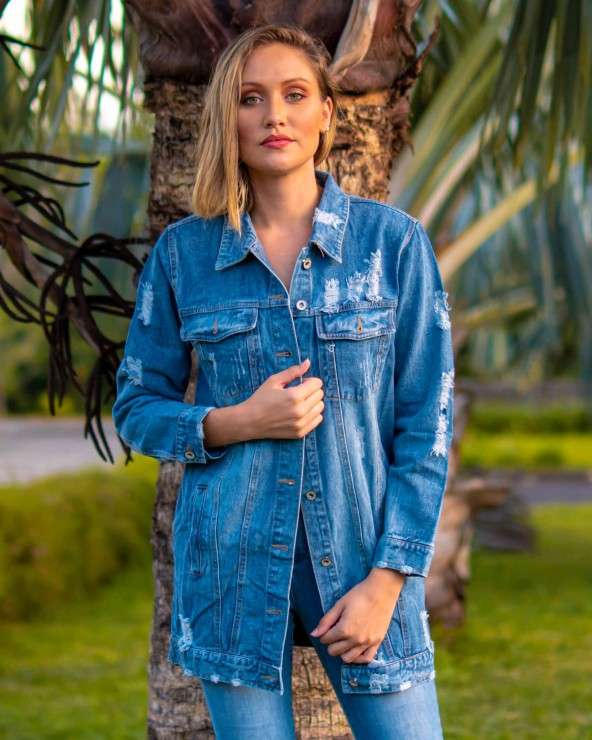 LONGUE VESTE JEANS DECHIRER