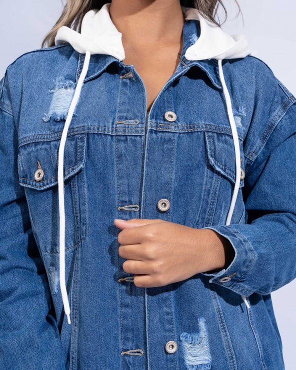 LONGUE VESTE JEANS CAPUCHE